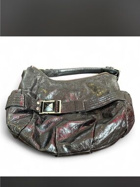 L.A.M.B. Metallic Black Shoulder Hobo with Gold Accents